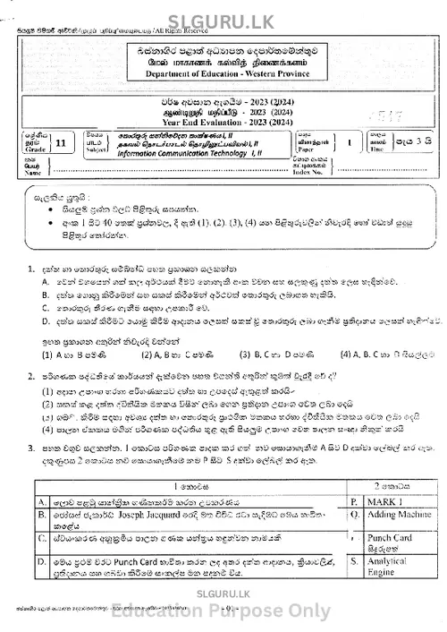 Grade 11 ICT Third Term 2024 Western Province(SM) thumbnail